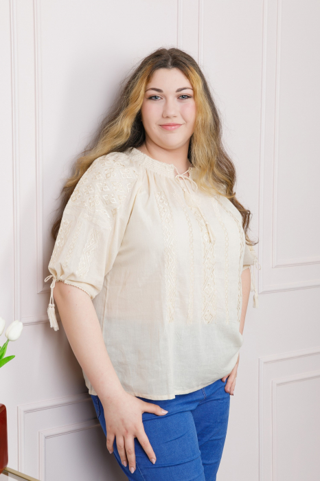 Ie traditionala crem cu motiv geometric auriu Gratiela 03 [3]