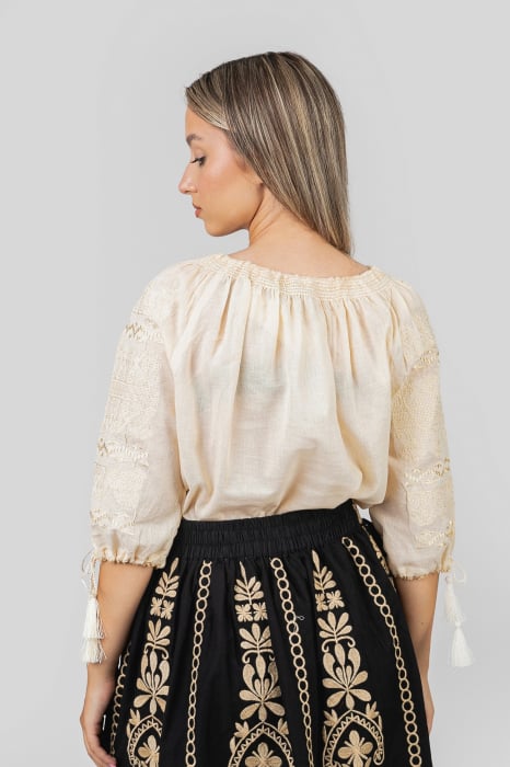 Ie traditionala crem cu motiv geometric auriu Narcisa [3]