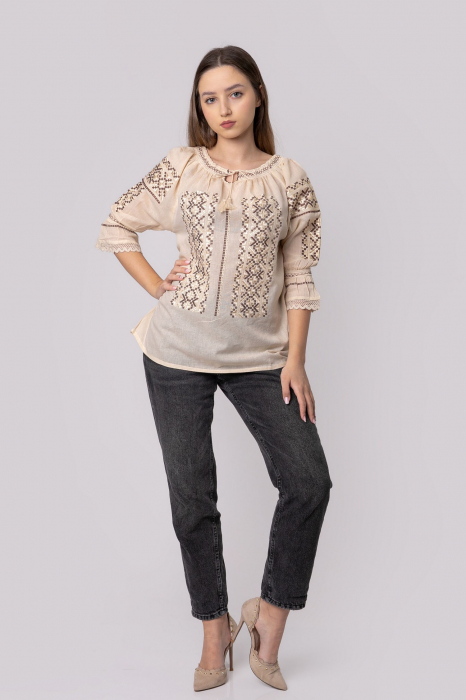 Ie traditionala crem cu motiv geometric auriu Celia 03 [4]