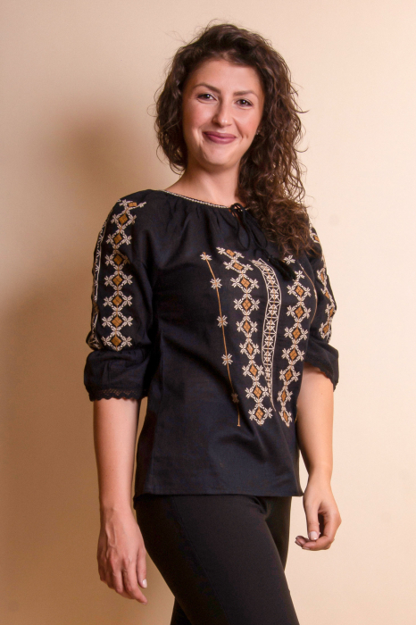 Bluza neagra cu motiv crem Georgeta [2]