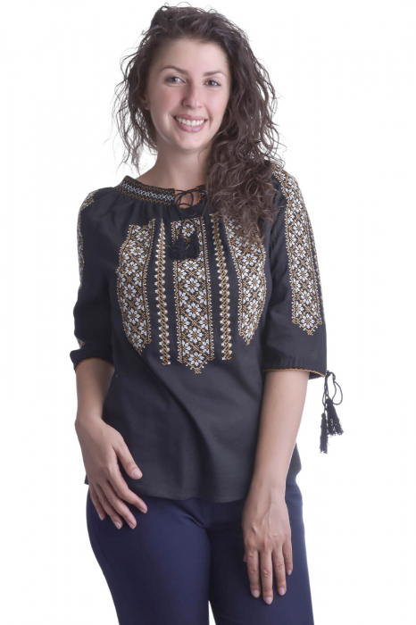 Ie traditionala neagra cu motiv geometric multicolor Roberta [4]