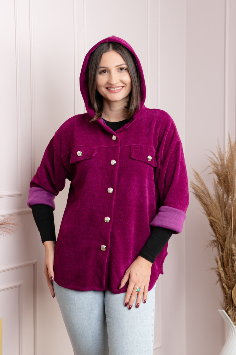 Jacheta dama fuchsia cu gluga si nasturi aurii Peggy [3]