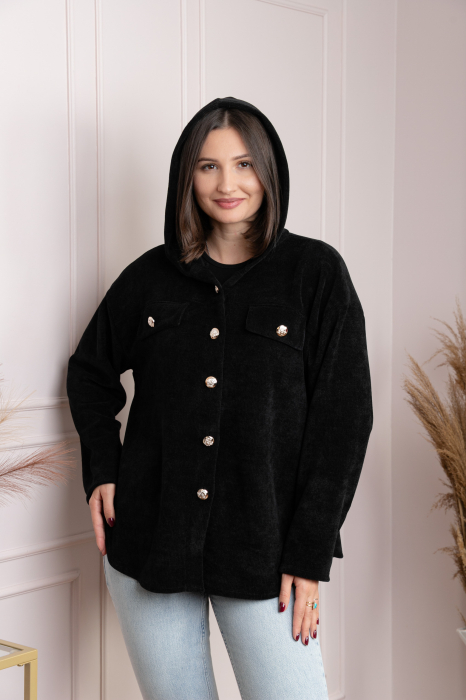 Jacheta dama neagra cu gluga si nasturi aurii Peggy [3]