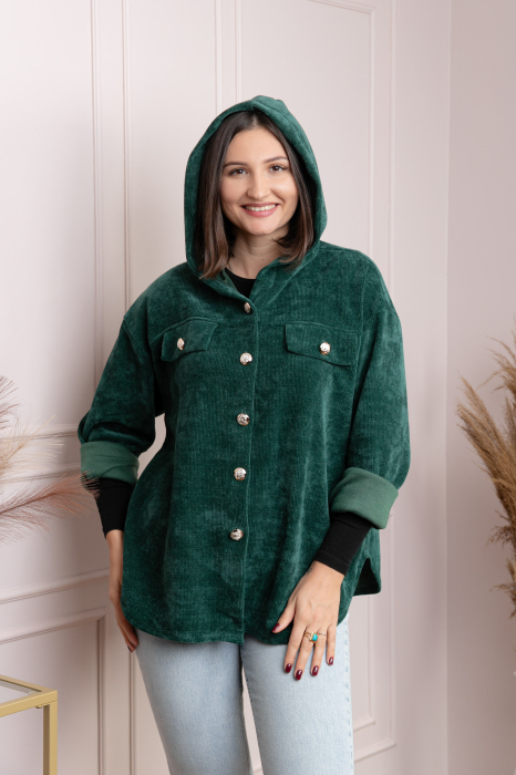 Jacheta dama verde cu gluga si nasturi aurii Peggy [3]