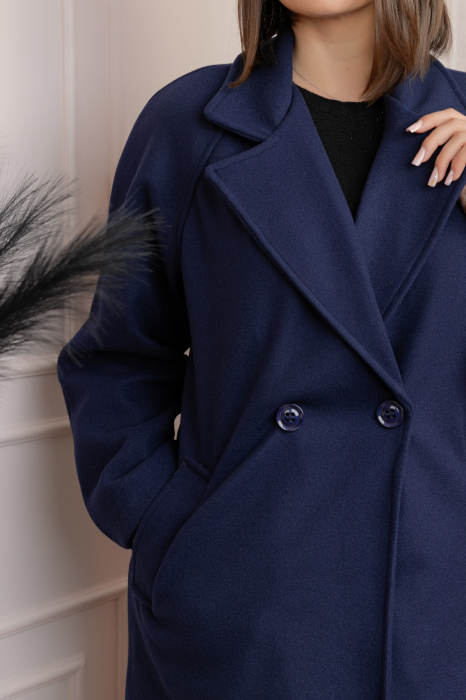 Palton bleumarin cu rever amplu si nasturi Diane [2]