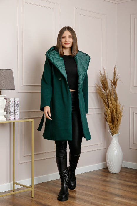 Palton dama elegant verde cu gluga captusita [4]