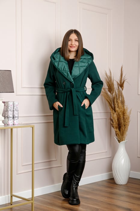 Palton dama elegant verde cu gluga captusita [3]