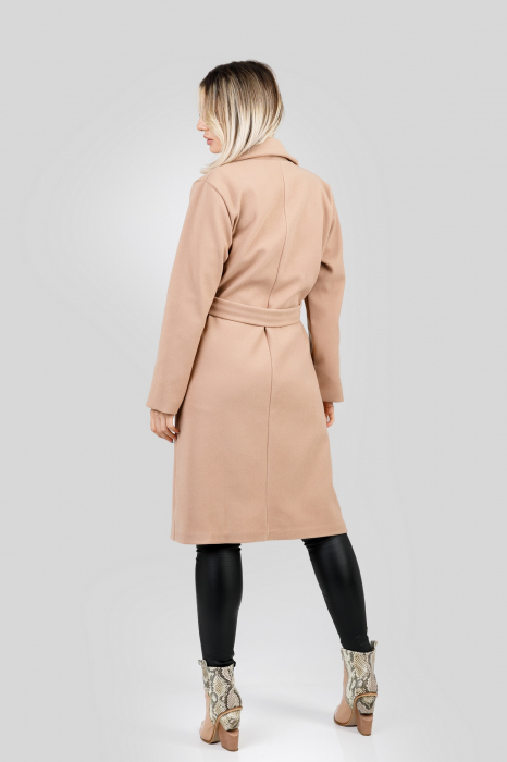 Palton elegant crem cu centura in talie [3]
