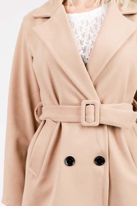 Palton elegant crem cu centura in talie [2]