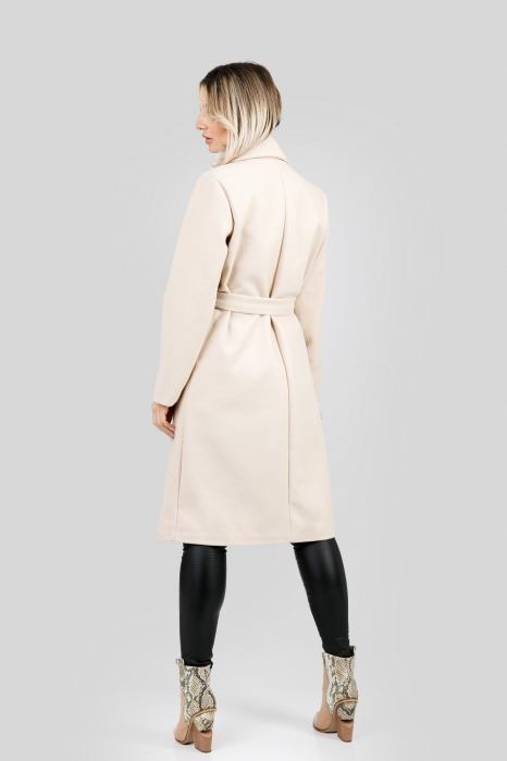 Palton elegant ecru cu centura in talie [3]