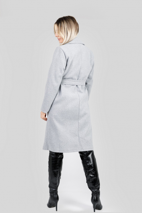Palton elegant gri cu centura in talie [3]