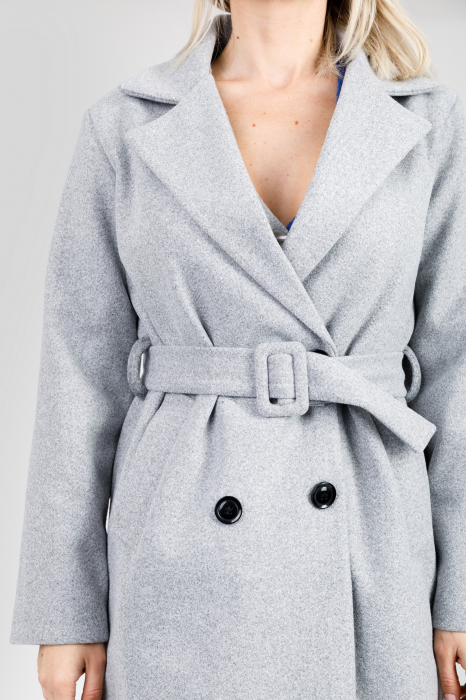 Palton elegant gri cu centura in talie [2]