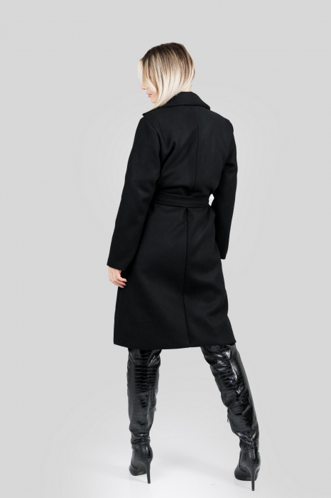 Palton elegant negru cu centura in talie [3]