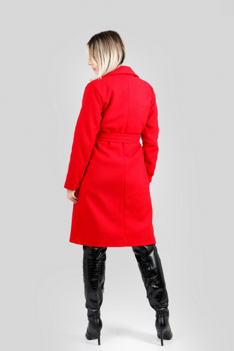 Palton elegant rosu cu centura in talie [3]