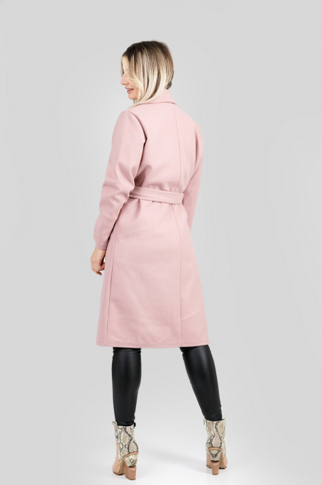 Palton elegant roz cu centura in talie [3]