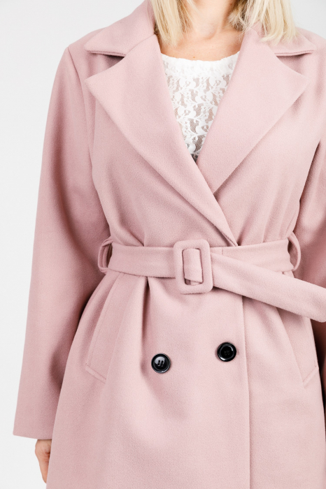 Palton elegant roz cu centura in talie [2]