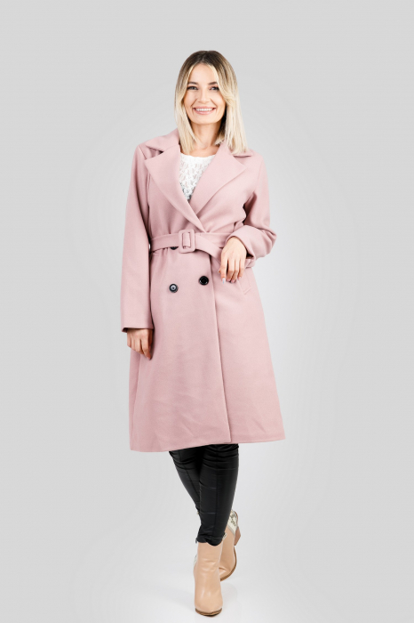 Palton elegant roz cu centura in talie [4]