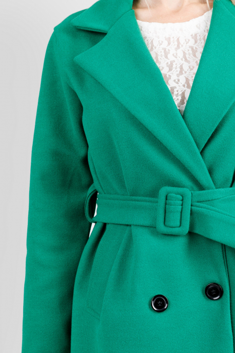 Palton elegant verde cu centura in talie [2]