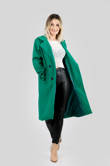Palton elegant verde cu centura in talie [4]