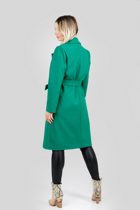 Palton elegant verde cu centura in talie [3]