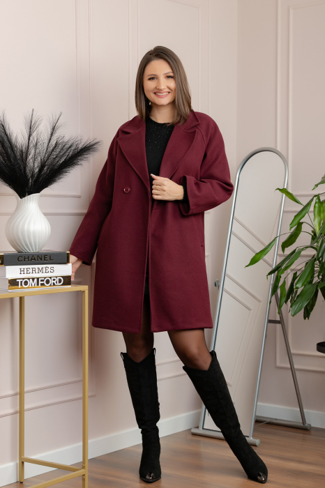 Palton grena cu rever amplu si nasturi Diane [1]