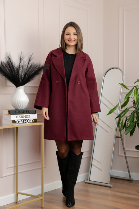 Palton grena cu rever amplu si nasturi Diane [4]