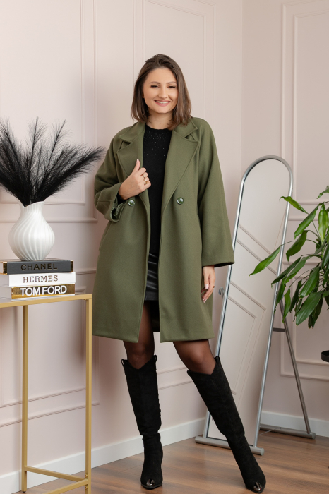 Palton kaki cu rever amplu si nasturi Diane [4]