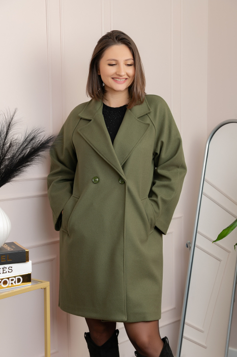 Palton kaki cu rever amplu si nasturi Diane [3]