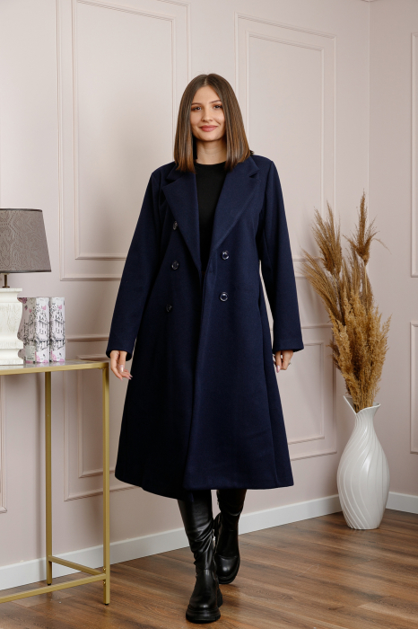 Palton lung dama elegant cu nasturi decorativi - Bleumarin [4]