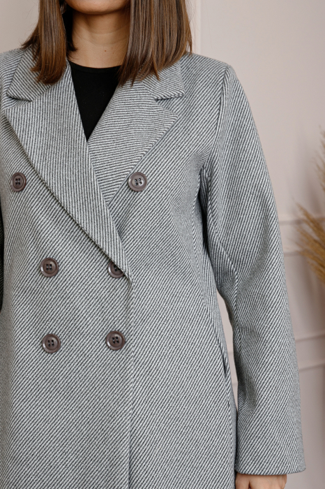 Palton lung dama elegant cu nasturi decorativi - Gri [2]