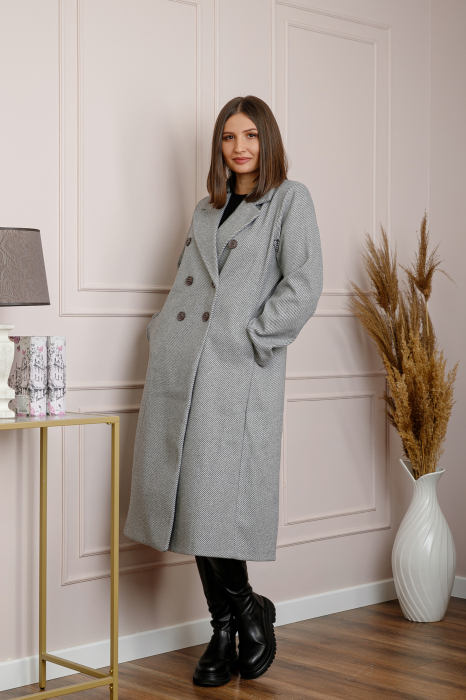 Palton lung dama elegant cu nasturi decorativi - Gri [3]