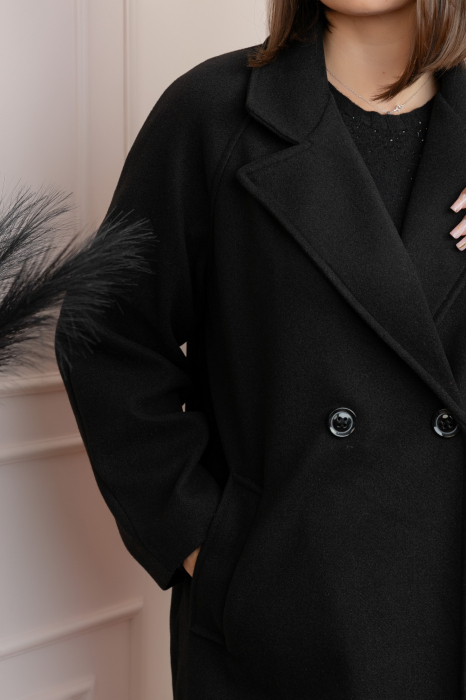Palton negru cu rever amplu si nasturi Diane [2]