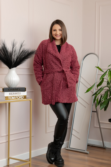 Palton scurt din stofa boucle cu cordon Danielle - Grena [4]