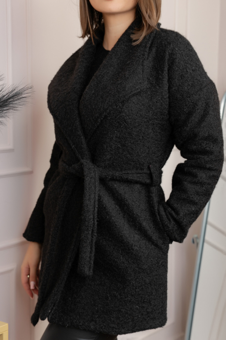 Palton scurt din stofa boucle cu cordon Danielle - Negru [2]