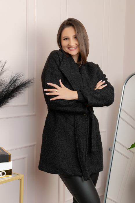 Palton scurt din stofa boucle cu cordon Danielle - Negru [3]