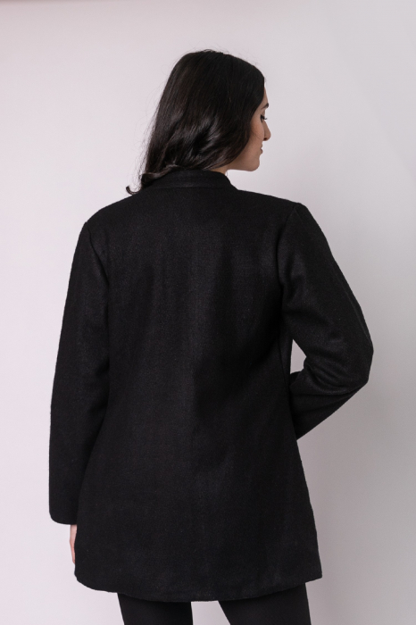 Palton traditional negru cu broderie geometrica alba Otilia [4]