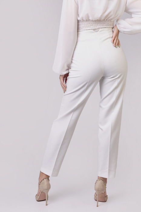 Pantaloni albi cu talie inalta si cusaturi decorative [4]