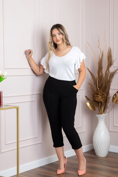 Pantaloni capri negri elastici cu buzunare functionale [4]