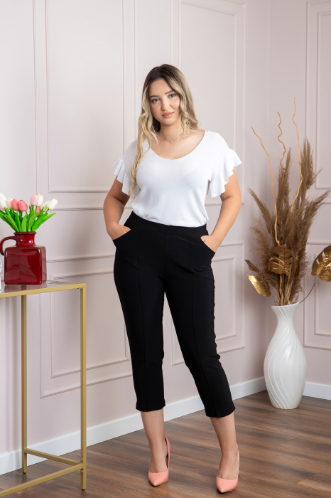 Pantaloni capri negri elastici cu buzunare functionale