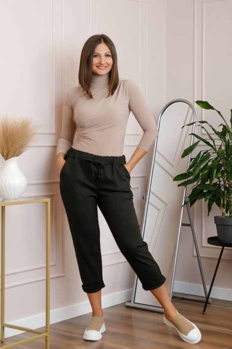 Pantaloni casual Kayla cu buzunare laterale si snur reglabil - Gri
