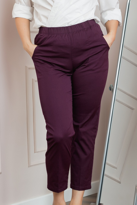 Pantaloni casual mov cu talie elastica si buzunare functionale [2]