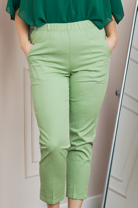 Pantaloni casual verde lime cu talie elastica si buzunare functionale [2]