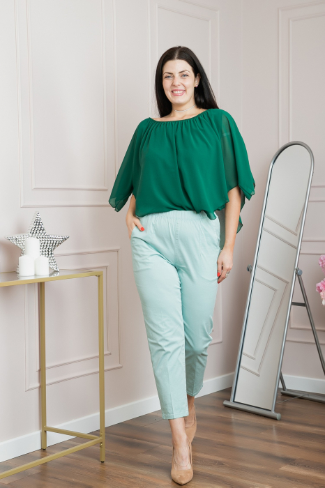 Pantaloni casual verde mint cu talie elastica si buzunare functionale [4]