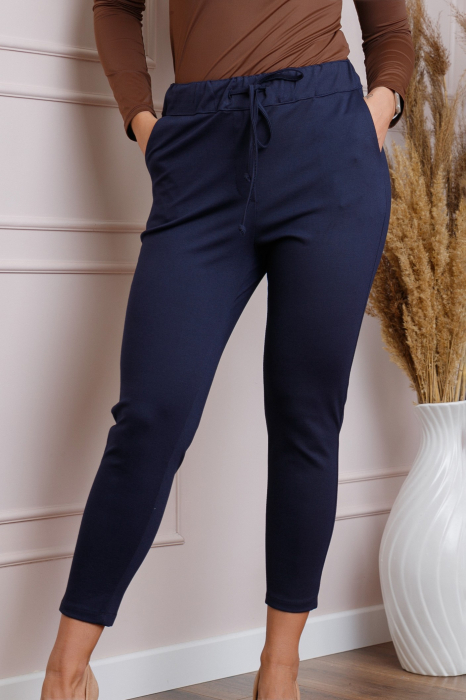 Pantaloni confort casual bleumarin cu snur in talie [3]