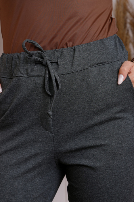 Pantaloni confort casual gri cu snur in talie [2]
