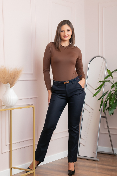 Pantaloni dama bleumarin drepti Donna cu curea si buzunare functionale [3]