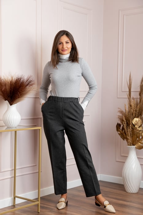 Pantaloni dama gri antracit cu talie elastica Marceline