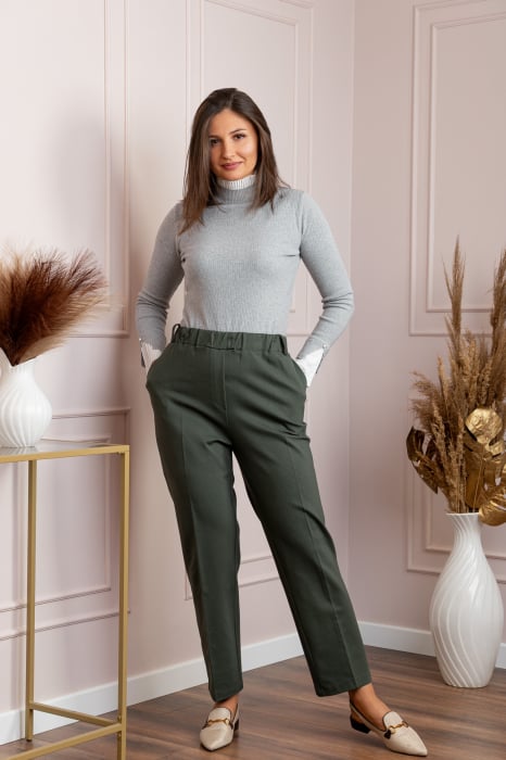 Pantaloni dama kaki cu talie elastica Marceline