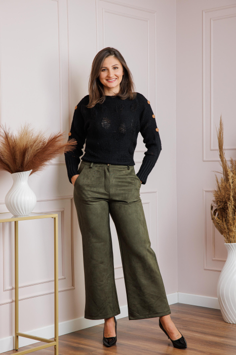 Pantaloni dama kaki din piele intoarsa ecologica Marion [4]