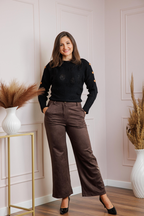 Pantaloni dama maro din piele intoarsa ecologica Marion [4]